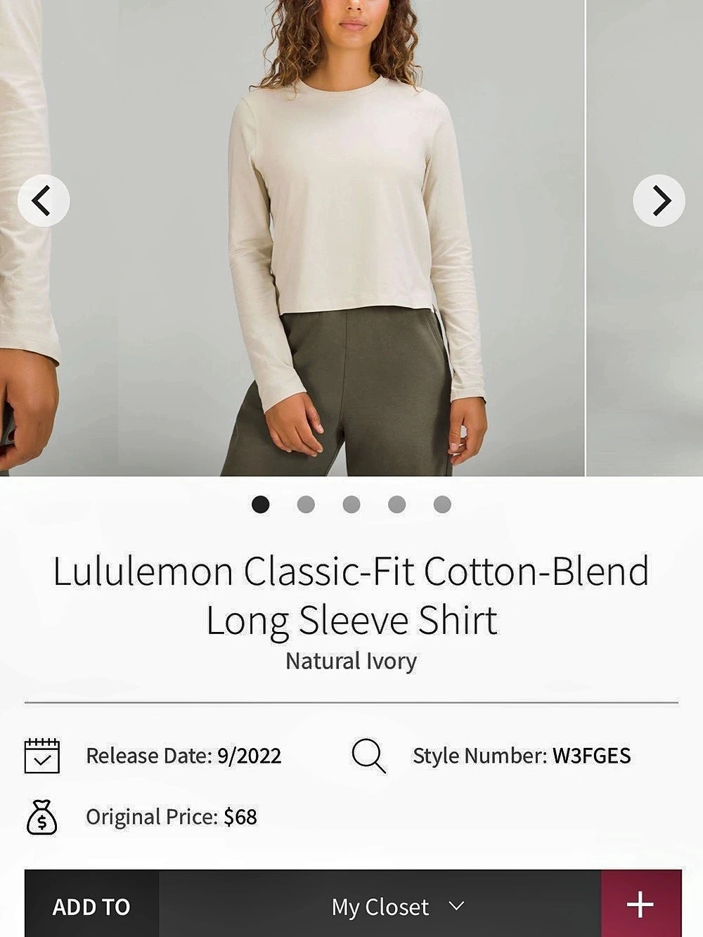 lululemon Classic-Fit Cotton-Blend Long Sleeve Shirt Long Sleeve Shirt in Natura